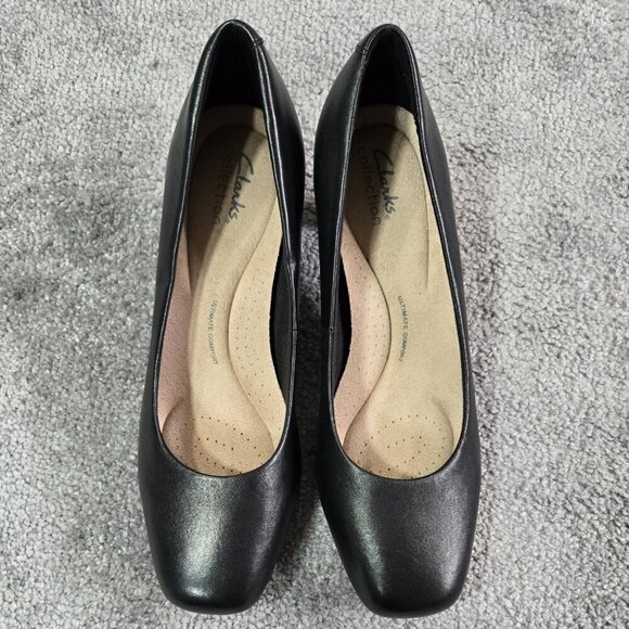 Clarks Kyndall Iris Black Mid Heel Comfort Pumps Classic Office Neutral Preppy - Picture 2 of 12